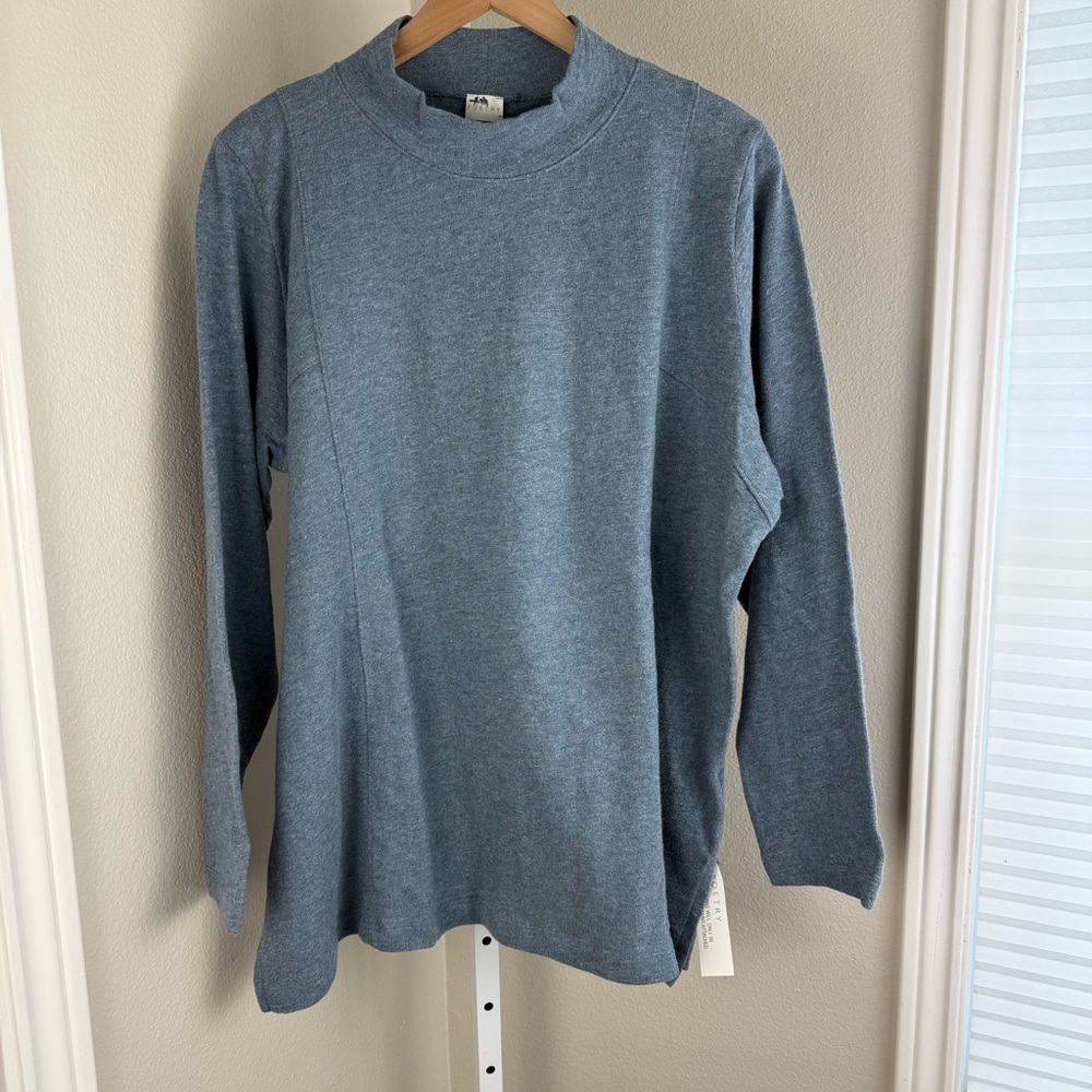 Poetry Women’s‎ Cotton Alpaca Blue Long Sleeve Top Size 16 Mock Neck Soft Petrol